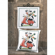 Набор для вышивания PERMIN арт.83-6845 Подушка Корова на байке 30х30 см