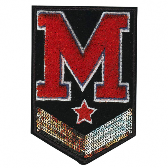 Термоаппликация с эффектом шенилл "М с золотистыми пайтками"