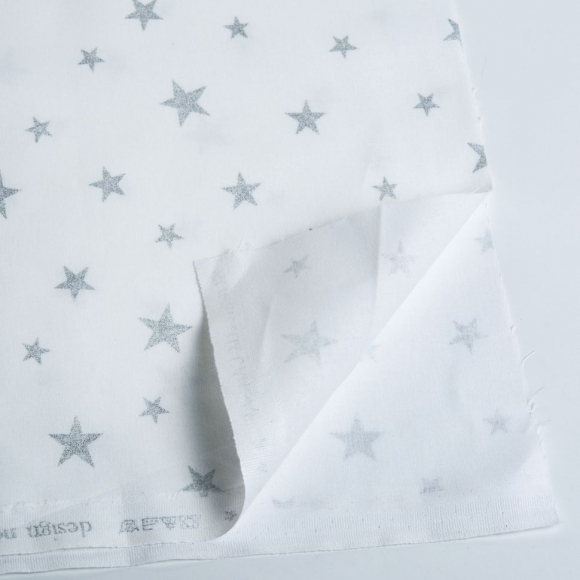 Ткань ранфорс с глитером Звездочки, арт.WH 19630-2, 130г/м?,100% хлопок, шир.240см, цв.белый/серебро, уп.10м