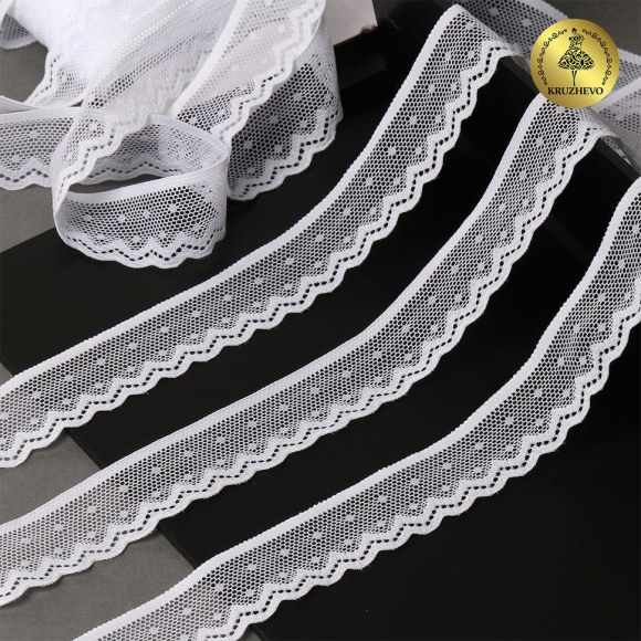 Кружево-стрейч KRUZHEVO арт.TBY.8028 шир.25мм цв.01 белый уп.50м