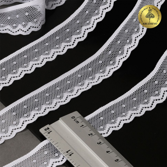 Кружево-стрейч KRUZHEVO арт.TBY.8028 шир.25мм цв.01 белый уп.50м