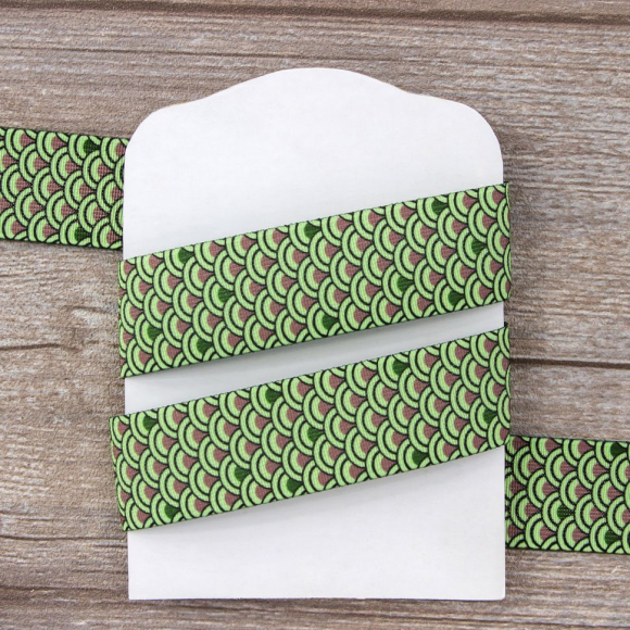 120001_Резинка декоративная, 30 мм, цвет коричневый/зеленый, 10 м