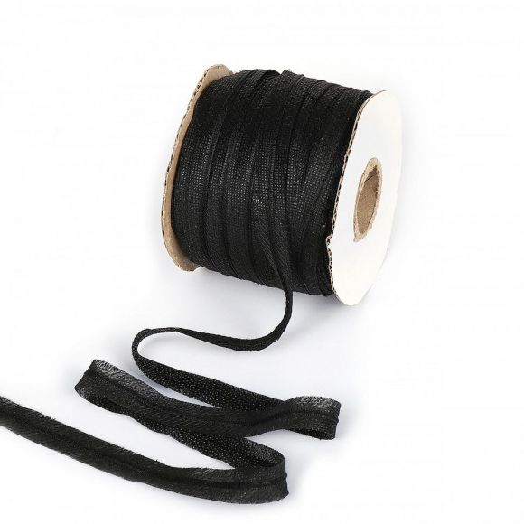 Лента нитепрошивная клеевая по косой с тесьмой по центру 15мм цв.черный арт.LNK-15KM рул.100м