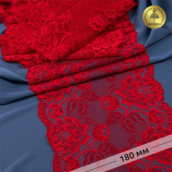 Кружево-стрейч KRUZHEVO арт.TBY.L838 шир.180мм цв.13 красный уп.25м