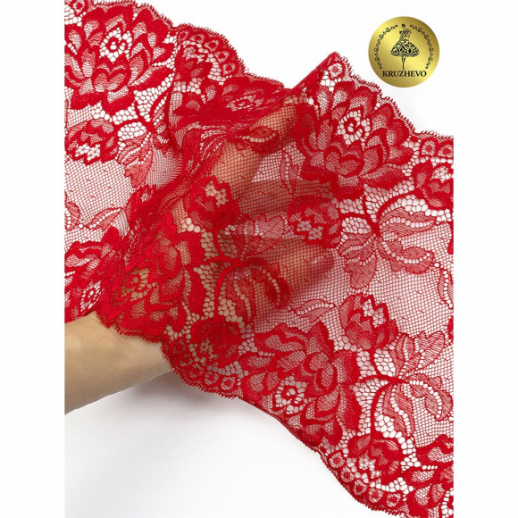 Кружево-стрейч KRUZHEVO арт.TBY.L838 шир.180мм цв.13 красный уп.25м