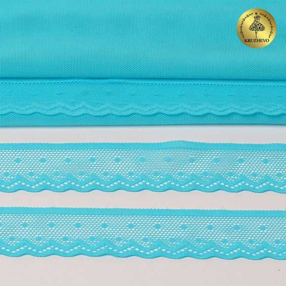 Кружево-стрейч KRUZHEVO арт.TBY.8028 шир.25мм цв.F274 яркая бирюза уп.50м