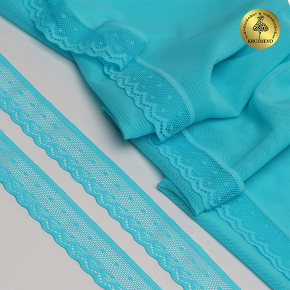 Кружево-стрейч KRUZHEVO арт.TBY.8028 шир.25мм цв.F274 яркая бирюза уп.50м