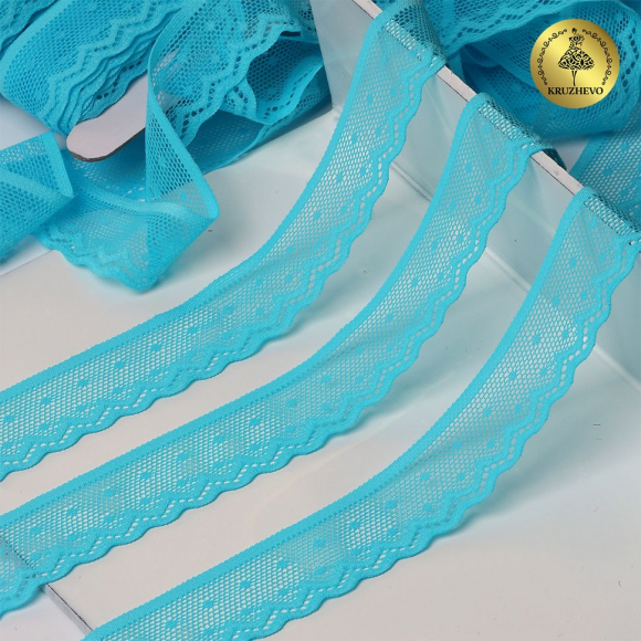 Кружево-стрейч KRUZHEVO арт.TBY.8028 шир.25мм цв.F274 яркая бирюза уп.50м