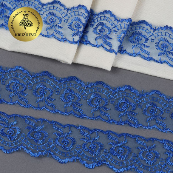 Кружево капрон KRUZHEVO арт.TBS.30010 шир.45мм цв.040 синий уп.9,14м