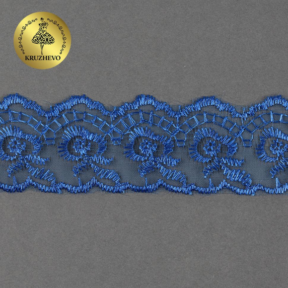 Кружево капрон KRUZHEVO арт.TBS.30010 шир.45мм цв.040 синий уп.9,14м