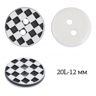 Пуговицы пластик TBY P-JA2-1 цв.белый-черный 20L-12мм, 2 прокола, 50 шт
