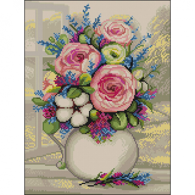 Алмазная мозаика Ah5548 Хлопок в вазе 30х40