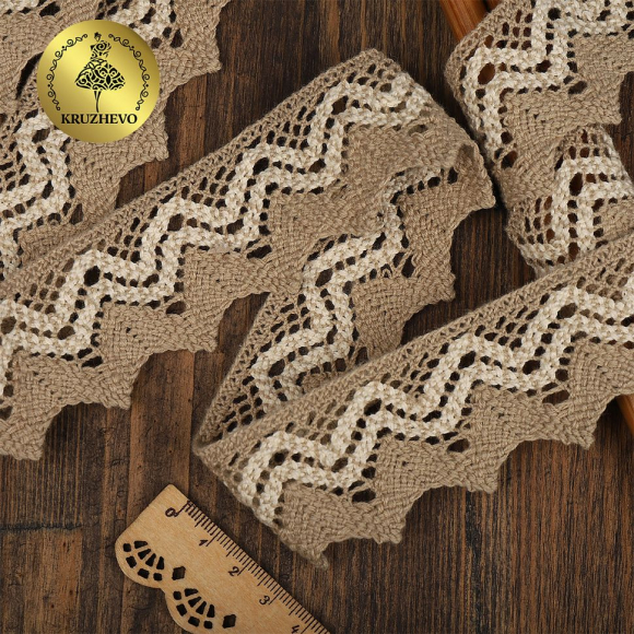 Кружево хлопковое KRUZHEVO 37 мм TR.K-108122 цв.03 бежевый с кремом уп.10м