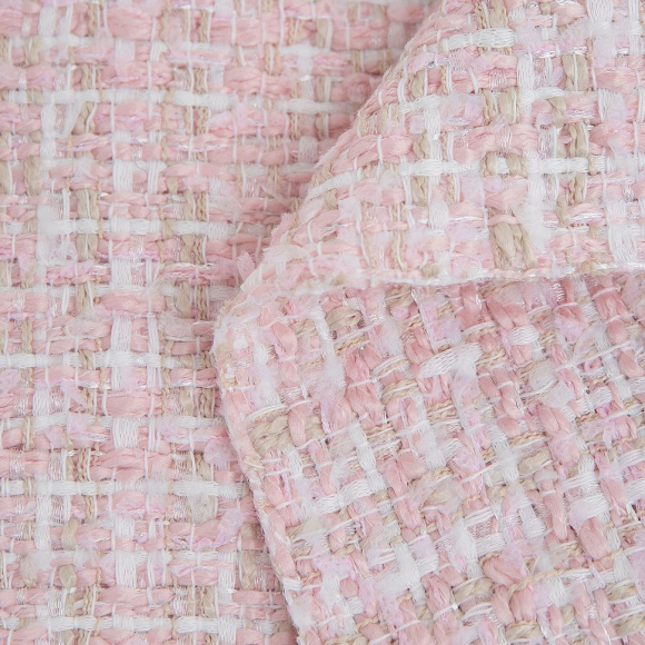 Ткань Твид Шанель 420 г кв.м 100% полиэстер шир.148 см арт.Р.36583.01 цв.01 розовый уп.25м