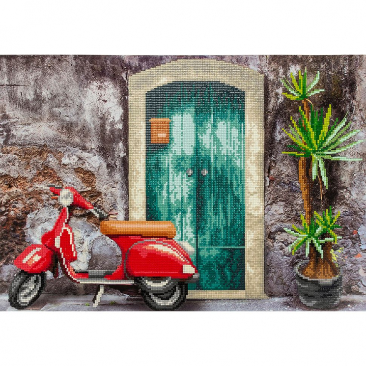 Кристальная мозаика на холсте ФРЕЯ арт.ALVR-221 Мопед 50х35 см