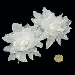 Шпильки арт.AVSH011 с цветком цв.белый 7 см уп.60 шт