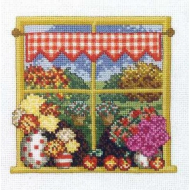 Набор для вышивания PERMIN арт.12-4442 Осень в окошке 19х19 см