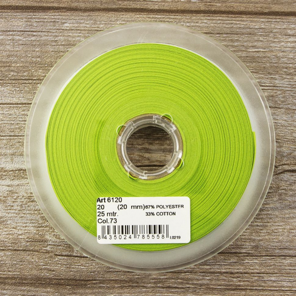 Косая бейка хлопок/полиэстер 20 мм, 25 м, цвет 73, желто-зеленый
