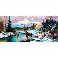 6844_Канва жесткая с рисунком "Олени на реке зимой"