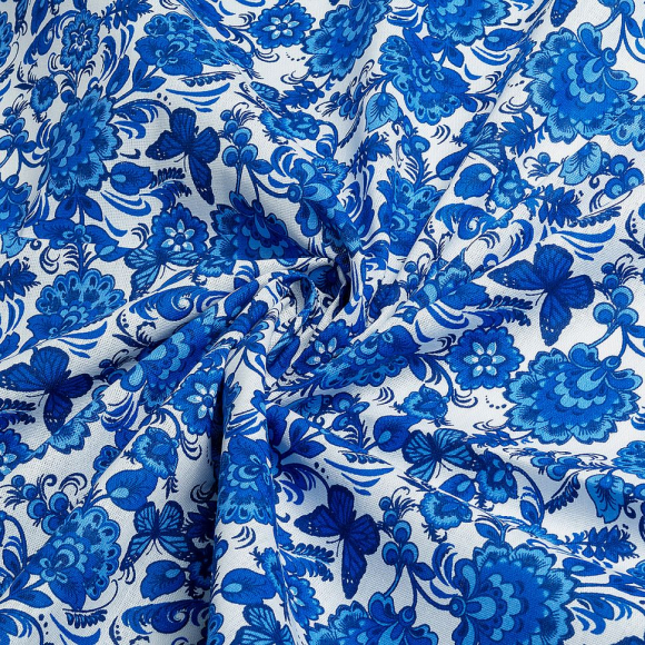 Ткань хлопок Гжель-11128, 125г/м?, 100% хлопок, шир.150см, цв.01 синий рул.42м