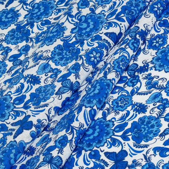 Ткань хлопок Гжель-11128, 125г/м?, 100% хлопок, шир.150см, цв.01 синий рул.42м