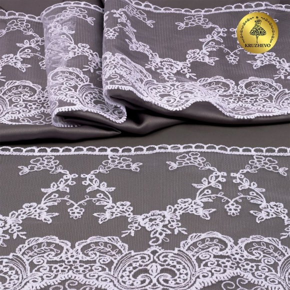 Кружево на сетке KRUZHEVO арт.TBY.40477 шир.150мм цв.01 белый уп.13,7м