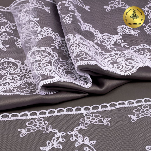 Кружево на сетке KRUZHEVO арт.TBY.40477 шир.150мм цв.01 белый уп.13,7м