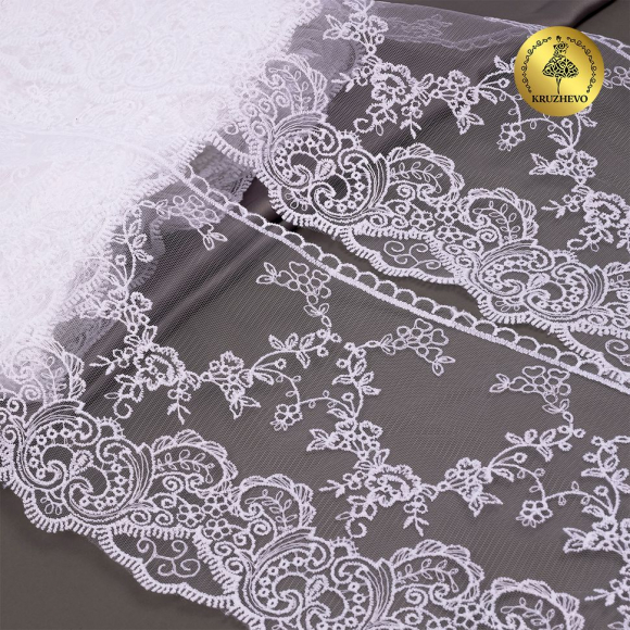 Кружево на сетке KRUZHEVO арт.TBY.40477 шир.150мм цв.01 белый уп.13,7м
