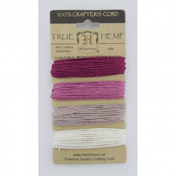Шнуры на блистере HEMPTIQUE #20 - 1 мм, 4 цвета по 9,1 м
