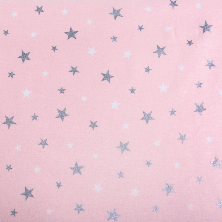 Ткань ранфорс с глитером Звездочки, арт.WH 20557-v05, 130г/м?,100% хлопок, шир.240см, цв.розовый/серебро, уп.10м