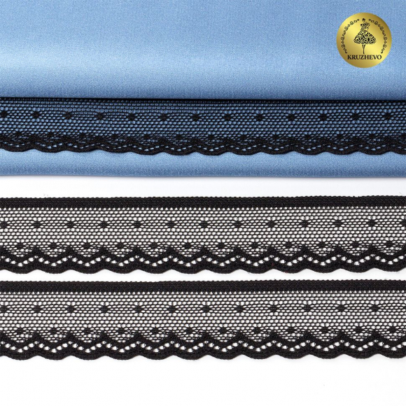 Кружево-стрейч KRUZHEVO арт.TBY.8028 шир.25мм цв.02 черный уп.50м