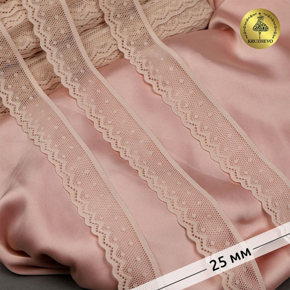 Кружево-стрейч KRUZHEVO арт.TBY.8028 шир.25мм цв.L168 серебристый пион уп.50м Кружево-стрейч KRUZHEVO арт.TBY.8028 шир.25мм цв.L168 серебристый пион уп.50м