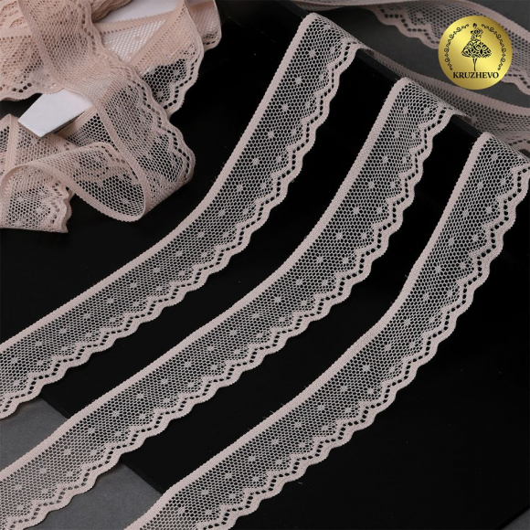 Кружево-стрейч KRUZHEVO арт.TBY.8028 шир.25мм цв.L168 серебристый пион уп.50м Кружево-стрейч KRUZHEVO арт.TBY.8028 шир.25мм цв.L168 серебристый пион уп.50м