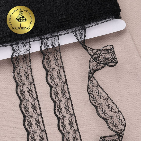 Кружево-трикотаж KRUZHEVO арт.TBY 1663 шир.20мм цв.10 черный, уп.27,4м