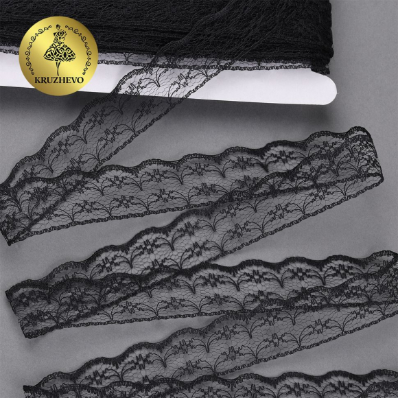 Кружево-трикотаж KRUZHEVO арт.TBY 1663 шир.20мм цв.10 черный, уп.27,4м