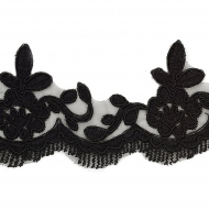 Кружево на органзе арт.TBY E038 шир.70мм цв.черный уп.9,14м