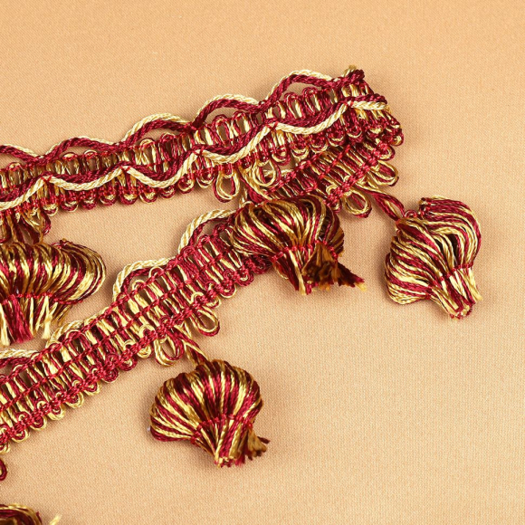 Бахрома для штор арт.6152-0333 шир.43мм цв.6399 винный+золото уп.10м