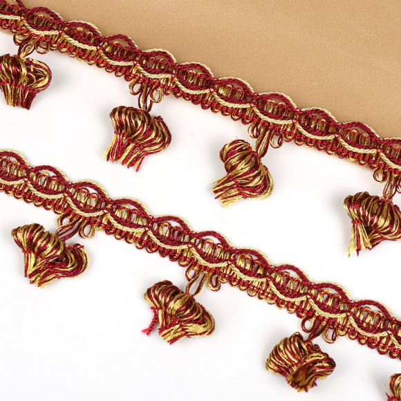 Бахрома для штор арт.6152-0333 шир.43мм цв.6399 винный+золото уп.10м