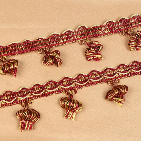 Бахрома для штор арт.6152-0333 шир.43мм цв.6399 винный+золото уп.10м