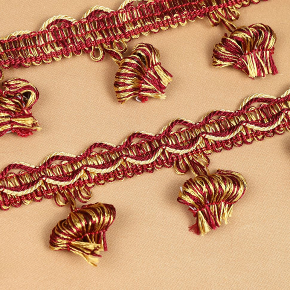 Бахрома для штор арт.6152-0333 шир.43мм цв.6399 винный+золото уп.10м