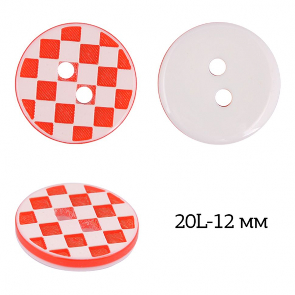 Пуговицы пластик TBY P-JA2-2 цв.белый-красный 20L-12мм, 2 прокола, 50 шт