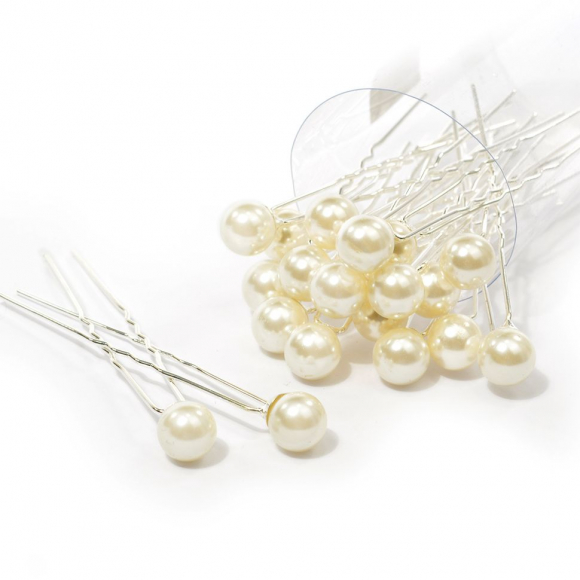 Шпильки арт.AVSH121 с бусинами 10 см цв.молочный уп.20 шт