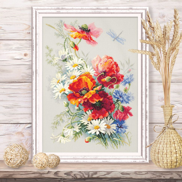Набор для вышивания ЧУДЕСНАЯ ИГЛА арт.100-061 Маки и ромашки 28х39 см