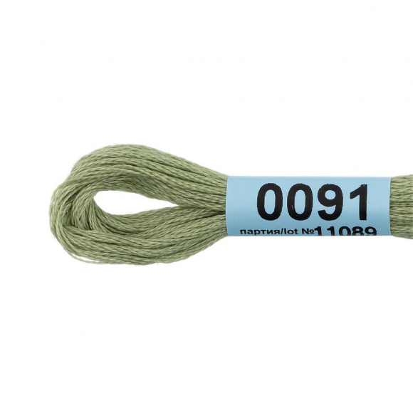 Нитки для вышивания Gamma мулине (0001-0206) 100% хлопок 24 x 8 м цв.0091 св.сер-зеленый