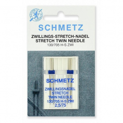 Иглы для бытовых швейных машин Schmetz стрейч двойные 130/705H-S ZWI № 75/2.5, уп.2 иглы