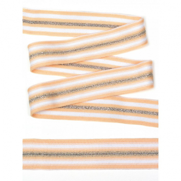 Трикотажный лампас 25мм 28 бежевый-белый-серебро 10м