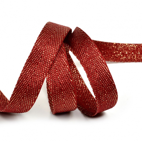 Тесьма киперная металлизированная 13 мм 90370 цв.бордо с золотом уп.50м