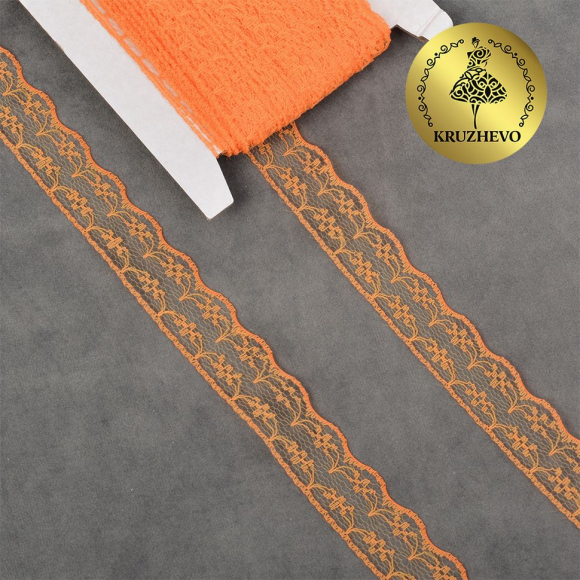 Кружево-трикотаж KRUZHEVO арт.TBY 1663 шир.20мм цв.11 оранжевый, уп.27,4м