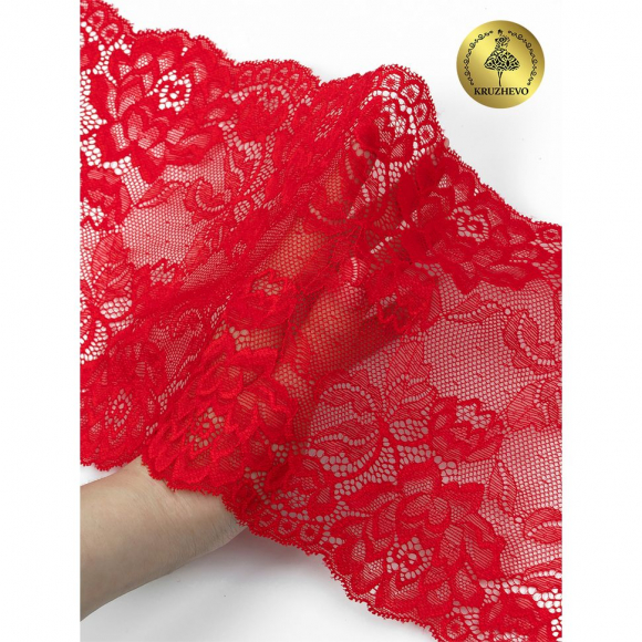 Кружево-стрейч KRUZHEVO арт.TBY.L838 шир.180мм цв.100 красный уп.25м