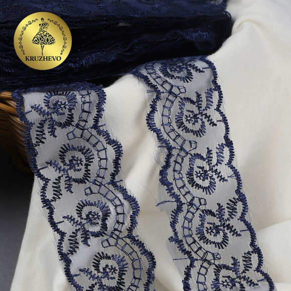 Кружево капрон KRUZHEVO арт.TBS.30010 шир.45мм цв.330 т.синий уп.9,14м